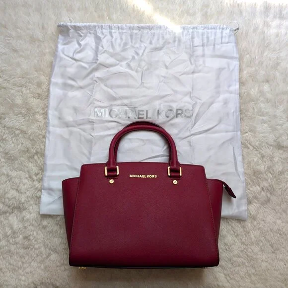 NWT Michael Kors Selma Saffiano Leather Medium Satchel (color: cherry)